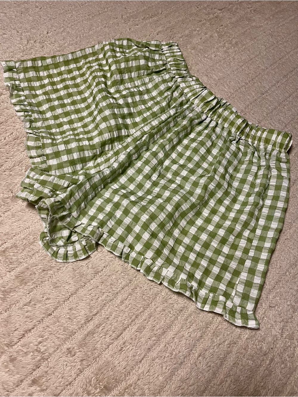 Green and White Gingham Elastic Waist Shorts Size 2XL